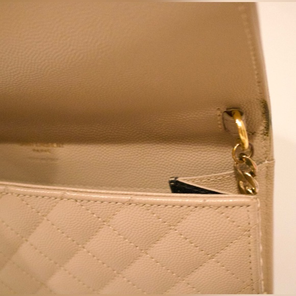 Saint Laurent (YSL) Envelope Flap Clutch Bag in Dark Beige - Picture 7 of 13